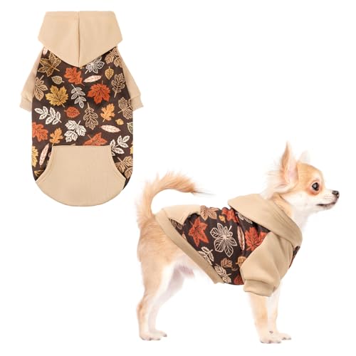 KOOLTAIL Fall Dog Hoodie with Autumn Maple Leaf Pattern for Small Medium Large Dogs -Thanksgiving Pet Sweater Sweatshirt Warm Cold Weather Clothes with Leash Hole and Pocket for Puppy Male/Female S - color: Fall Leaves, size: Small