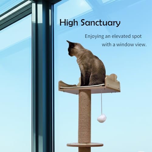 Cat Window Perch, Carpet Hammock & Window Step & Scratcher, Hammock with Suction Cup, Height Adjustable, Sturdy Cat Window Bed, Space-Saving (Drilling-Free) (Solid Wood, Cat Tree Set) - color: solid wood, size: Cat Tree Set