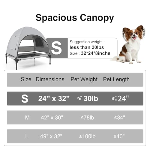 Elevated Outdoor Dog Bed with Canopy – Cooling Camping Tent, Removable Shade, Off-Ground Cot, Small
