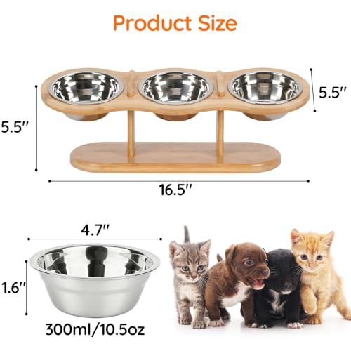 Elevated Cat Bowls Raised Cat Food Bowls, 15° Tilted Pet Bowls for Cats Puppy Small Dogs, Raised Dog Bowl Stand Feeder Adjustable Dog Cat Food Water Bowls Stand with 3 Stainless Steel Bowls