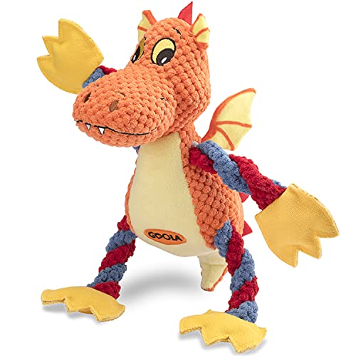 GOOLA Dog Squeaky Toys, Cute Dragon Interactive Plush Stuffed Toy with 5 Squeakers and Crinkle Paper,Pet Rope Chew Toy for Puppy Small Medium Large Breed Dogs - color: Multicolor