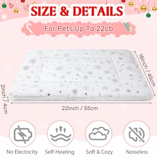 2 Pack Winter Self Warming Cat Mat Snowflake White Self Heating Pad Bed 22" x 18" Reversible Reflects Body Heat Machine Washable Thermal Pet Blanket for Winter Indoor Pet Kitten Dog Crate - color: White