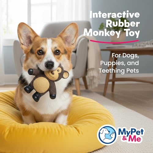 My Pet & Me - Squeaky Dog Toys for Light to Moderate Chewers - Fun Latex Toys for Puppies, Teething, and Gentle Play - Interactive Fetch and Chew Toy with Squeaker (Brown Monkey, 4.3 Inch) - size: 4.3 Inch, style: Brown Monkey