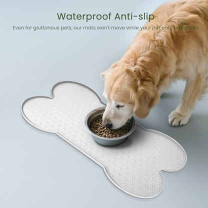 PWTAA Dog Food Mat Anti-Slip Silicone Dog Bowl Mat Thicker Pet Placemat Waterproof Cat Feeder Pad with Raised Edge Puppy Kitten Feeding Mats Suitable Small Medium-Sized Dogs Cats Eating Tray - color: White, size: 19.4" x 9.8"