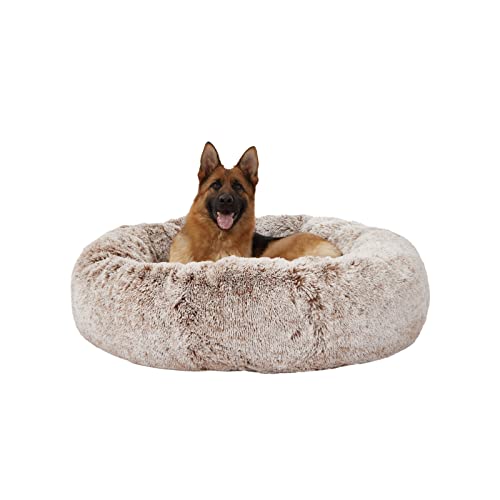 Bedfolks Calming Donut Dog Bed, 45 Inch Round Plush Bed for Extra Large Dogs, Anti-Anxiety, Washable with Non-Slip Bottom (Brown, Extra Large) - color: Brown, size: 45.0"L x 45.0"W x 10.0"Th