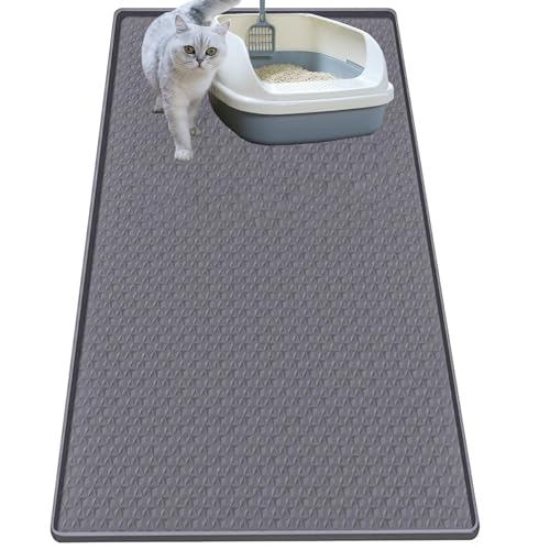 Cat Litter Mat for Litter Box, Silicone Large Cat Litter Trapping Mat - 51.2x25.6 in, Waterproof & Non-Slip, Durable & Easy Clean, Gray - color: Grey, size: 51.2"L x 25.6"W