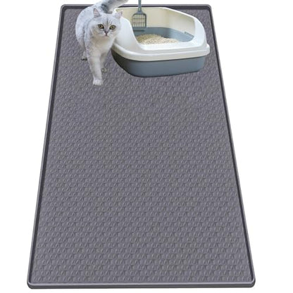 Cat Litter Mat for Litter Box, Silicone Large Cat Litter Trapping Mat - 51.2x25.6 in, Waterproof & Non-Slip, Durable & Easy Clean, Gray - color: Grey, size: 51.2"L x 25.6"W
