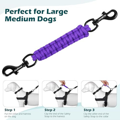 Dog Collar Safety Clip, Handmade Backup Safety Strap for Dog Harness, Prong, Pinch Collar, Double Ended Clasp Leash Connector (Purple) - color: Purple