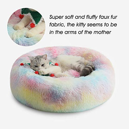 WESTERN HOME WH Calming Dog & Cat Bed, Anti-Anxiety Donut Cuddler Warming Cozy Soft Round Bed, Fluffy Faux Fur Plush Cushion Bed for Small Medium Dogs and Cats (20"/24"/27"/30") - color: Rainbow, size: 27.0"L x 27.0"W x 8.0"Th