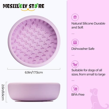 Slow Feeder Dog Bowls for Liquid Treats, Non-Slip Interactive Anxiety Relief Freeze Dog Lick Bowl, Yogurt Pup Lick Toy, Enrichment Treat Dietary Supplement/Post-Op Nutrition (Purple, L) - color: Purple