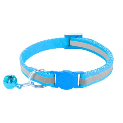2 Pack Breakaway Cat Collars with Bells, Reflective Design and Claw Print Design, Safety Buckle Kitten Collars Adjustable from 7.5 to 12.5 Inches (Sky Blue) - color: Sky Blue
