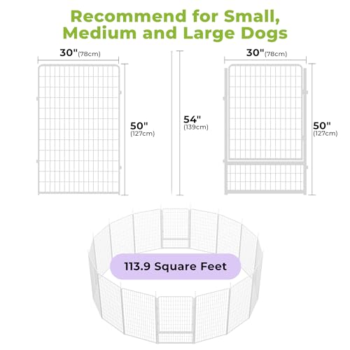 Dog Playpen Indoor with Wider Door, 50 inch 16 Panels Non Slip Dog Pen Indoor, Anti Rust Dog Fence, Free and Safe Play, White - size: 50 inch