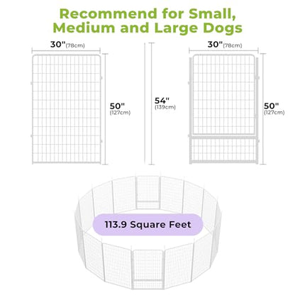 Dog Playpen Indoor with Wider Door, 50 inch 16 Panels Non Slip Dog Pen Indoor, Anti Rust Dog Fence, Free and Safe Play, White - size: 50 inch