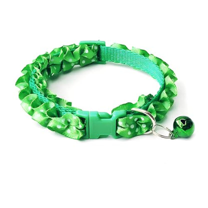 Green Xs Dog Collar with Bell, Kitten Bell Collar Small Puppy Collar Girl Lace Adjustable for XXS Xs Small Pet Dogs Cats Animal Litter Tiny Female, XSmall - color: Green, size: Neck 7.5-12.6"
