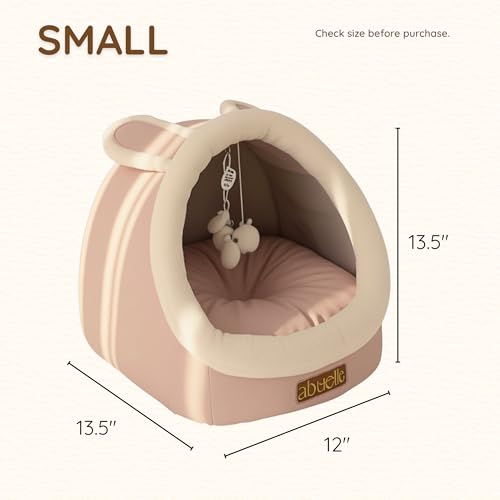Cat Bed Cave with Hanging Plush – Covered Pet House Tent, Cat Caves for Indoor Cats and Kittens, Soft, Foldable & Cozy Hideaway Hut - Dome Shaped Igloo Bed with Washable Cushion (Medium) - size: Medium