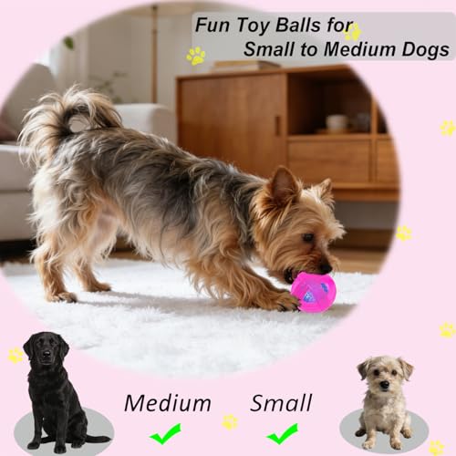 Dog Ball Toy for Chewing and Treat Dispensing - Tough Rubber Puppy Chew Toys Interactive Puzzle Balls for Teething & Slow Feeding, 3.5 Inch (Pink) - color: Pink