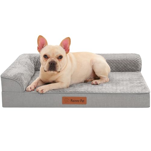 Rainmr Orthopedic Dog Bed for Small and Medium Dogs, Memory Foam Pet Bed with Washable Removable Cover, Nonskid Bottom, Waterproof, for Indoor, Outdoor, Crate ＆ Car Use, 30x20x6 Inches, Light Grey - color: Standard Version-Light Grey, size: 30.0"L x 20.0"