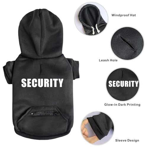 Dog Hoodie Security Glow-in-The-Dark Dog Sweater Sweatshirt Hooded Soft Brushed Fleece Clothes with Dual Pocket Zip Puppy Hoodie for Small Medium Large Dogs Black S - color: Black, size: Small