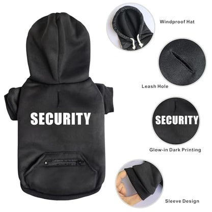 Dog Hoodie Security Glow-in-The-Dark Dog Sweater Sweatshirt Hooded Soft Brushed Fleece Clothes with Dual Pocket Zip Puppy Hoodie for Small Medium Large Dogs Black S - color: Black, size: Small