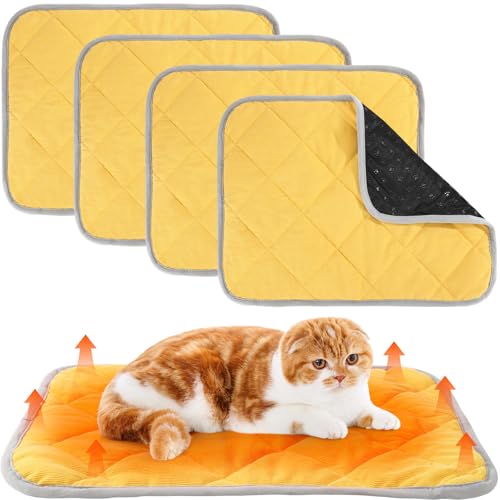 Novabright 4 Pack Self Warming Cat Bed Cat Dog Heating Pad Soft Warm Thermal Mat with Anti-Slip Bottom Dog Crate Pad for Outdoor Indoor Small Dogs Kittens (Turmeric Color,17.7 x 23.6 Inches) - color: Turmeric Color, size: 17.7 x 23.6 Inches