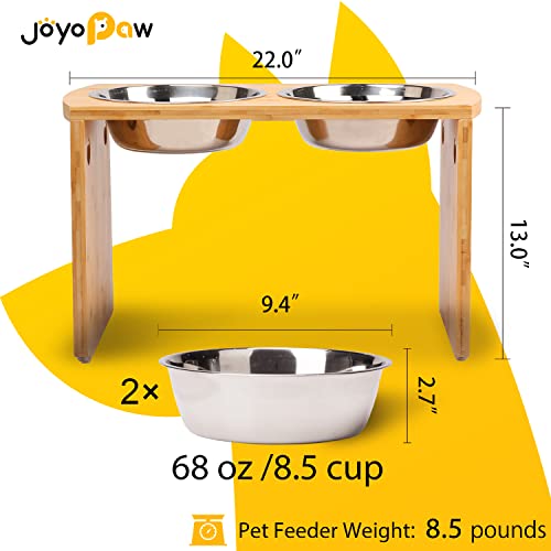 Elevated Dog Bowls, Bamboo Raised Dog Bowl for Large Dogs, with 2 Stainless Steel Bowls (13'' Tall-68oz Bowl) - color: Natural, size: X Large: 13'' Tall-68oz Bowl