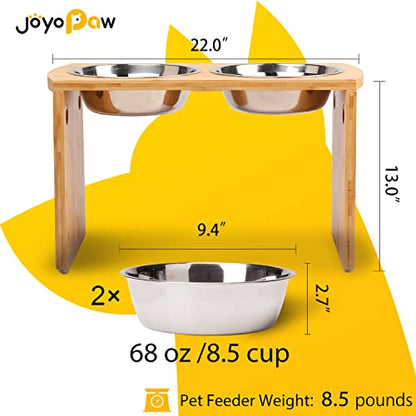 Elevated Dog Bowls, Bamboo Raised Dog Bowl for Large Dogs, with 2 Stainless Steel Bowls (13'' Tall-68oz Bowl) - color: Natural, size: X Large: 13'' Tall-68oz Bowl