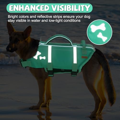 EMUST Dog Life Vests, Adjustable XS Dog Life Jacket with Rescue Handle, Puppy Flotation Vest for Small/Medium/Large Dogs, Turquoise, XS - color: Turquoise, size: XS