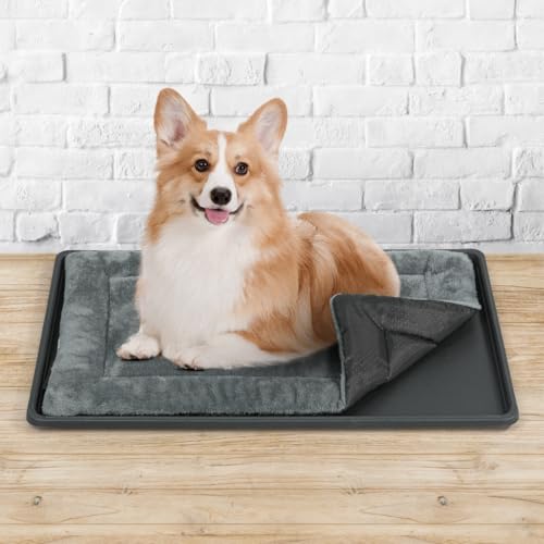 CAPHAUS Dog Pad with Tray for 30-Inch Crate, Mat with Non-Slip Bottom, Durable Plastic Tray and Machine-Washable Flat Dog Bed for Easy Cleaning - color: Tray & Dog Bed, size: Small Medium