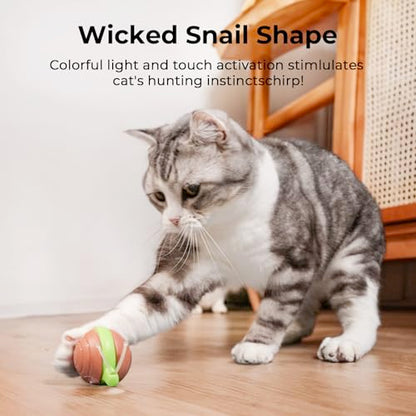 Cheerble Interactive Cat Toy for Indoor Cats, Wicked Snail Kitten Toys, Automatic Cat Toys with LED Lights, Rechargeable Moving Toys for Cats, Smart Stimulating Electric Pet Toy (Brown) - color: Brown