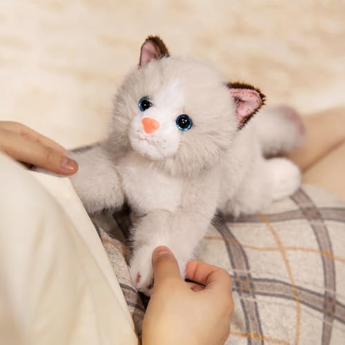PEACH CAT Cat Stuffed Animal 9.8" Realistic Kitten Plushies Soft Plush Toys Gifts for Kids Grey and White - style: 9.8“ Grey and White Cat