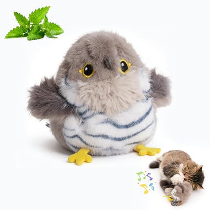 Cat Toys Flapping Bird Cuckoo, Touch Activated Interactive Cat Kicker with 3 Modes, Catnip Pouch, Type-C Rechargeable, Realistic Chirping, Self-Stop, Washable Fur Cover