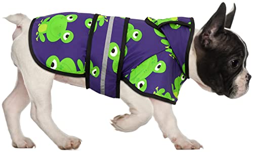 HDE Dog Raincoat Jacket Reflective Adjustable Hooded Pet Poncho Rain Coat with Leash Hole for Small to X-Large Dogs Frogs - S - color: Frogs, size: Small