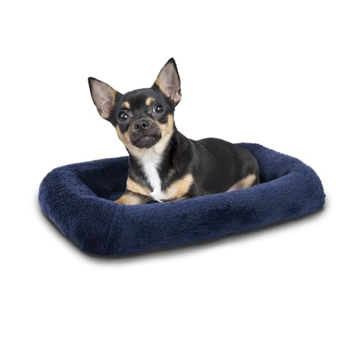 Bolster Dog Bed for Extra Small Dogs 16''x12'', Soft Warm Foam Pet Sofa Bed, Machine Washable Pet Cat Crate Mat for Toy Breeds, Navy Blue - color: Navy Blue, size: XS:16x12x2 IN