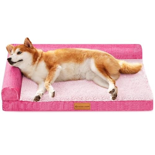 Orthopedic Dog Bed Medium Size Dog 30''X20'', Waterproof L Bolster Medium Pet Sofa Beds with Removable Washable Cover, Soft Comfortable Pet Couch Crate Mat with Nonskid Bottom, Pink - color: Pink, size: M:30x20x3.5 IN