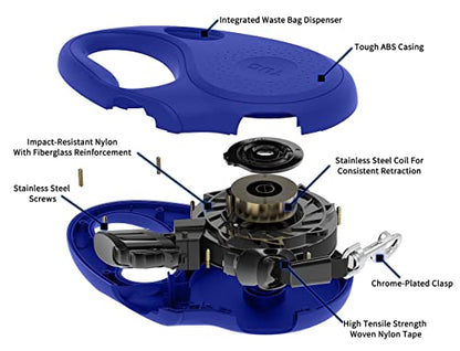 TUG Oval 360° Tangle-Free Retractable Dog Leash with Integrated Waste Bag Dispenser (Large, Blue) - color: Blue, size: Large
