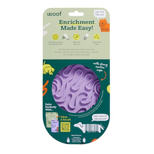 WOOF FlipMat Mini- Easy-to-Clean Lick Mat for Small Dogs & Travel - Slow Feeder Mat with Double-Sided-Non-Slip Design - BPA-Free Silicone - Lick Mat - Interactive Dog Toys - Lavender