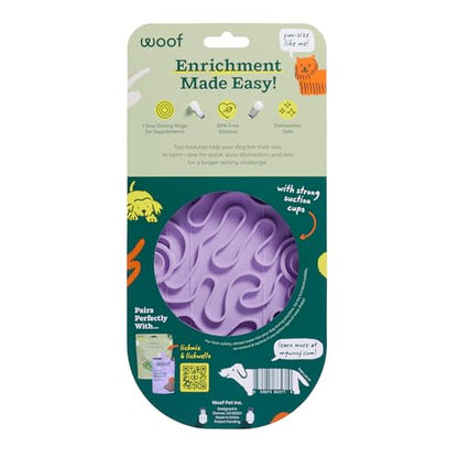 WOOF FlipMat Mini- Easy-to-Clean Lick Mat for Small Dogs & Travel - Slow Feeder Mat with Double-Sided-Non-Slip Design - BPA-Free Silicone - Lick Mat - Interactive Dog Toys - Lavender