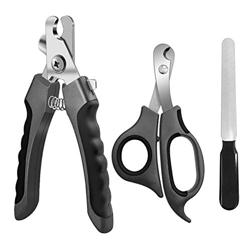 Pet Nail Clippers and Trimmers Set Safety Guard to Avoid Over Cutting Razor Sharp Blades Grooming Tool for All Small Large Dog Cat (Grey) - color: Grey