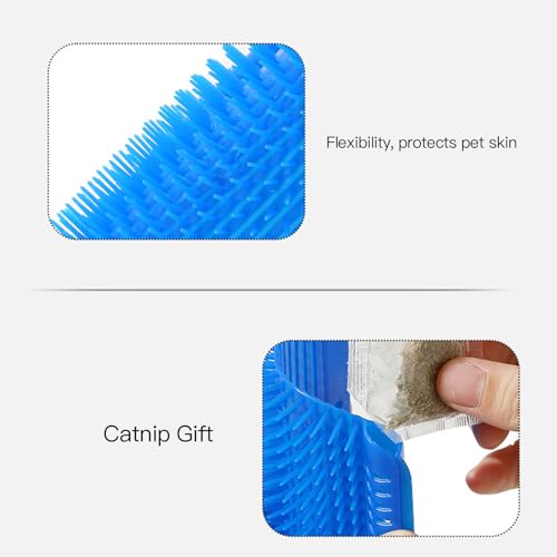 Premium Corner Cat Scratcher - Wall-Mounted Itch Relief and Play Center for Indoor Cats,Wall-Mounted Corner Cat Scratcher, Self-Grooming Brush (Blue)