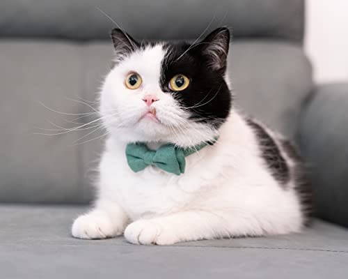 Cat Collar with Bow Tie Bell Breakaway Kitten Small Pet Safety Solid Wedding Basic Pure Color Suede Soft Adjustable [1pc] Green - color: [1pc] Green
