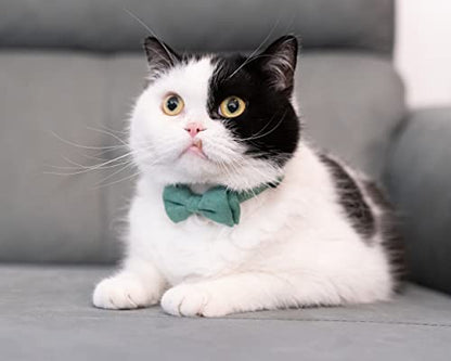 Cat Collar with Bow Tie Bell Breakaway Kitten Small Pet Safety Solid Wedding Basic Pure Color Suede Soft Adjustable [1pc] Green - color: [1pc] Green