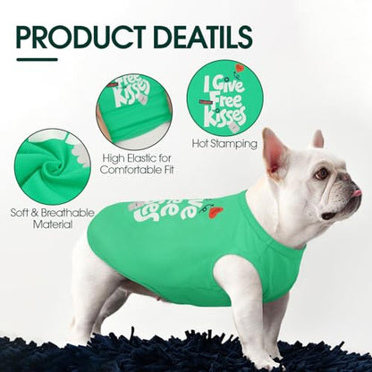 Kuoser Dog Shirt, Printed Dogs T-Shirt Soft Breathable Dog Shirts, Cute Doggy Sweatshirt for Small Medium Large Girls Boys, Pet Funny Clothes Tank Top Sleeveless Dogs Vest, Green M - color: Green, size: Medium (Chest: 18.5")