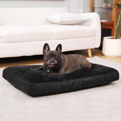 Dog Crate Bed Waterproof Deluxe Plush Dog Beds with Removable Washable Cover Anti-Slip Bottom Pet Sleeping Mattress for Large, Medium, Jumbo, Small Dogs, 23 x 17 inch, Black - color: Black, size: 23.0"L x 17.0"W x 3.0"Th