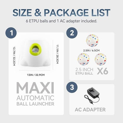 ALL FOR PAWS Automatic Ball Launcher for Dogs, Interactive Puppy Pet Balls Outdoor Thrower for Medium to Large Dogs, Ball Throwing Machine for Dogs, 6 ETPU Balls Included(2.5"), Rechargeable Battery - size: 2.5"ball launcher