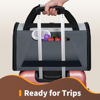 Collapsible Small Pet Carrier for Cat 15 lbs with Fashion Pocket, Lightweight Sturdy Travel Carry Bag Little Puppy Dog, Breathable Stylish Kitten Soft Cage Kennel, 17.7x11.0x11.8 Inch Grey - color: Grey