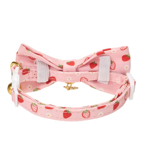 2 Pack Cat Collars, Removable Bowtie, Pink Heart Pattern, Safety Breakaway Clasp, Adjustable for Cats.(Adult Cat, Pink Strawberry and White Heart) - color: Pink+White
