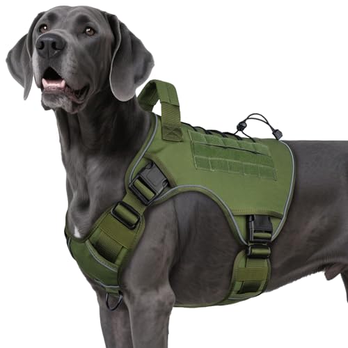 WINGOIN Tactical Dog Harness for Extra Large Dogs, Heavy Duty No Pull Dog Harness with Handle, Adjustable Reflective Military K9 Big Dog Vest for Great Dane, Walking, Training, Hunting, Green (XXL) - color: Green, size: XXL: 110-160 lbs (Chest:36-43",Neck