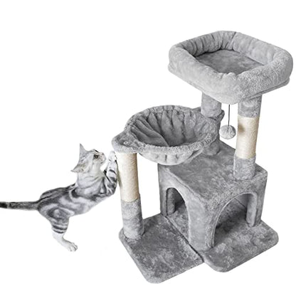 Pesofer Cat Tree, Small Cat Tower with Sisal Scratching Post and Hammock Light Gray - color: Light Gray