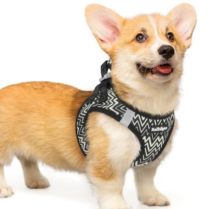 rabbitgoo Small Dog Harness, Step-in Soft Mesh Puppy Vest with Safety Buckle, Breathable Reflective Pet Harness for Small Medium Dogs, Black Zigzag L - color: Black Zigzag, size: L(chest:18.2"-20.5")