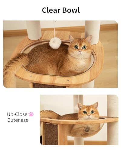 Wood Cat Tree for Large Cats, Modern Cat Tree Tower with Wide Shelves Cotton Scratching Posts, Super Sturdy Base, Cozy Perches, and Interactive Toys for Indoor Kittens - color: s94